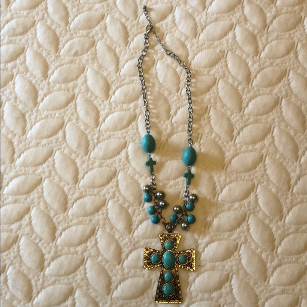 Turquoise cross necklace